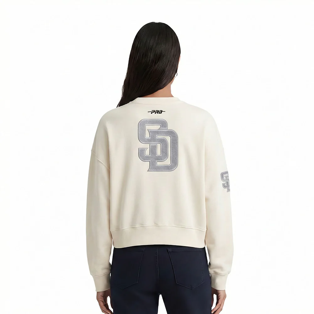 MLB SAN DIEGO PADRES REVERSE FRENCH TERRY WOMEN'S FLEECE CREWNECK (EGGSHELL) - Image 2