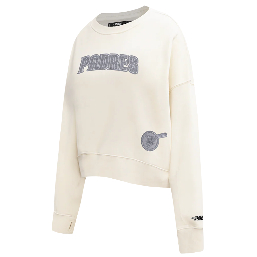 MLB SAN DIEGO PADRES REVERSE FRENCH TERRY WOMEN'S FLEECE CREWNECK (EGGSHELL) - Image 4