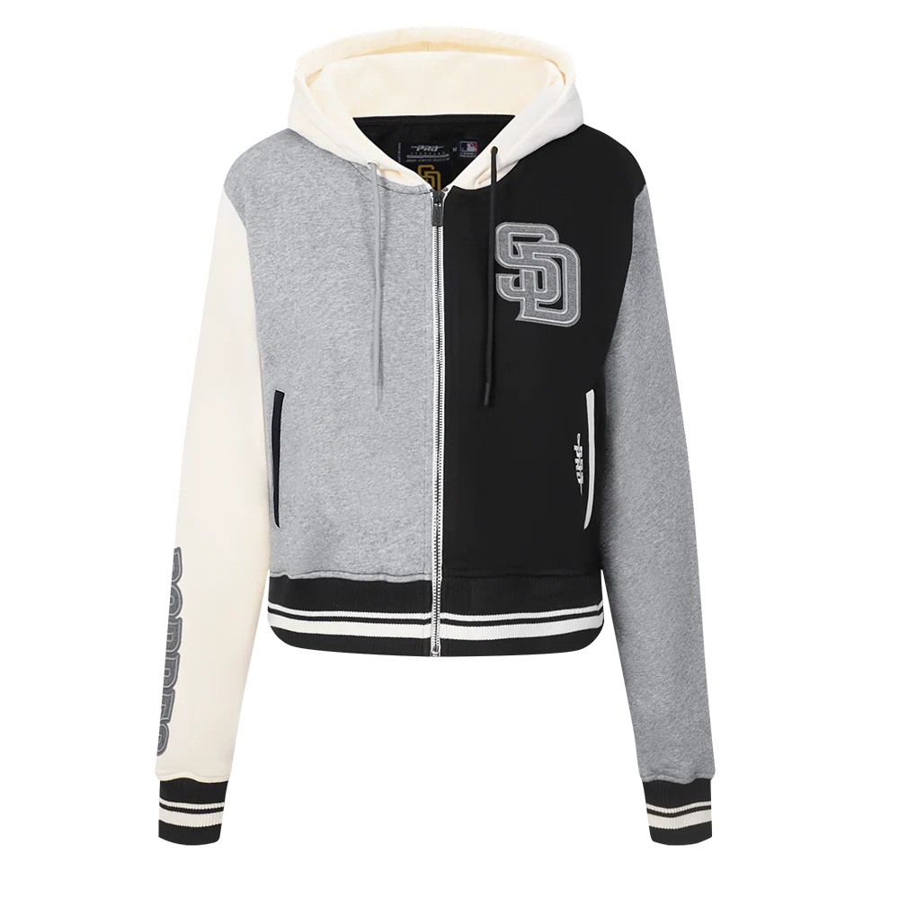 MLB SAN DIEGO PADRES REVERSE FRENCH TERRY WOMEN'S COLORBLOCK FLC FZ HO (BLACK/GRAY/EGGSHELL) - Image 3