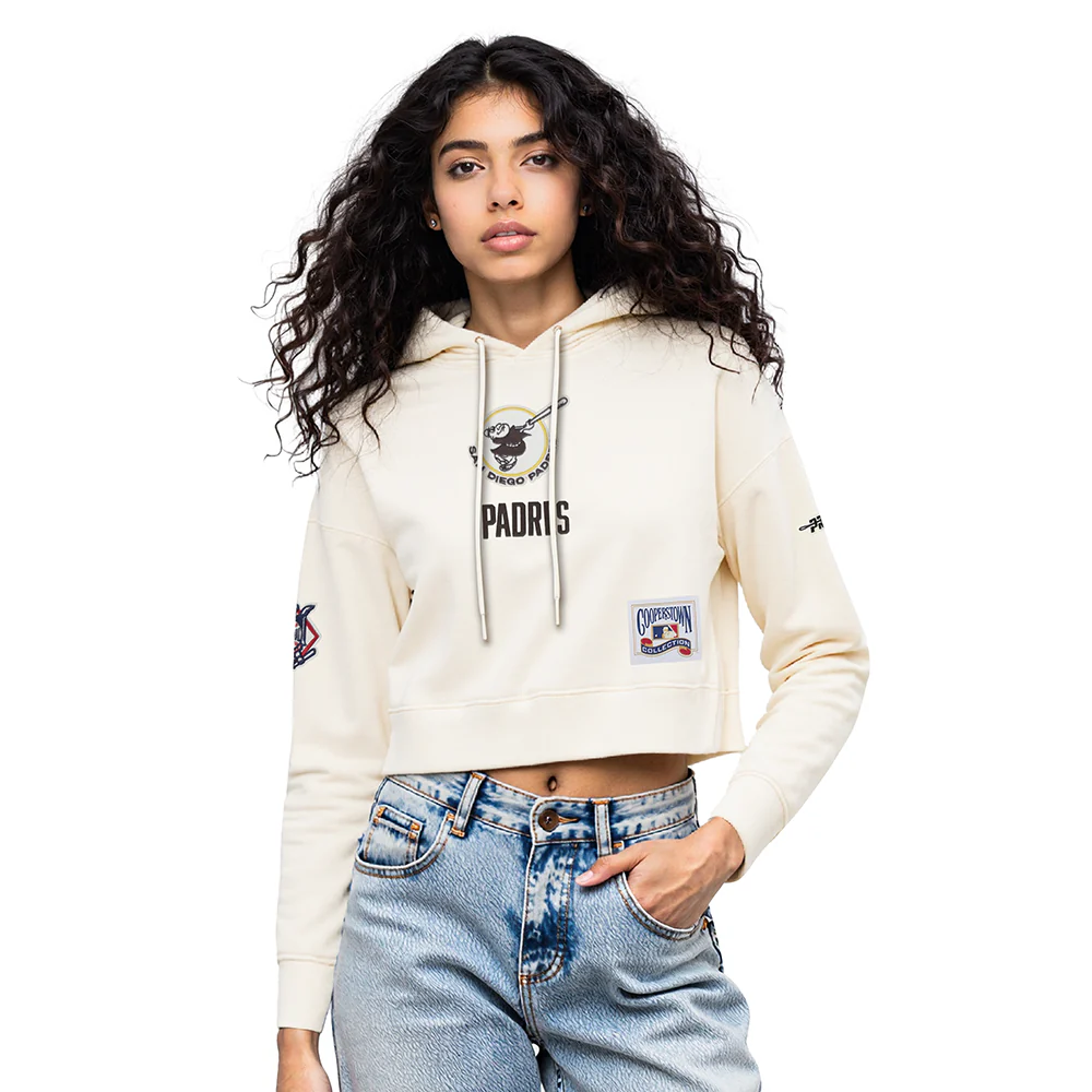 MLB SAN DIEGO PADRES MODERN ORIGINALS WOMEN'S FLC CROPPED PO HOODIE (EGGSHELL)