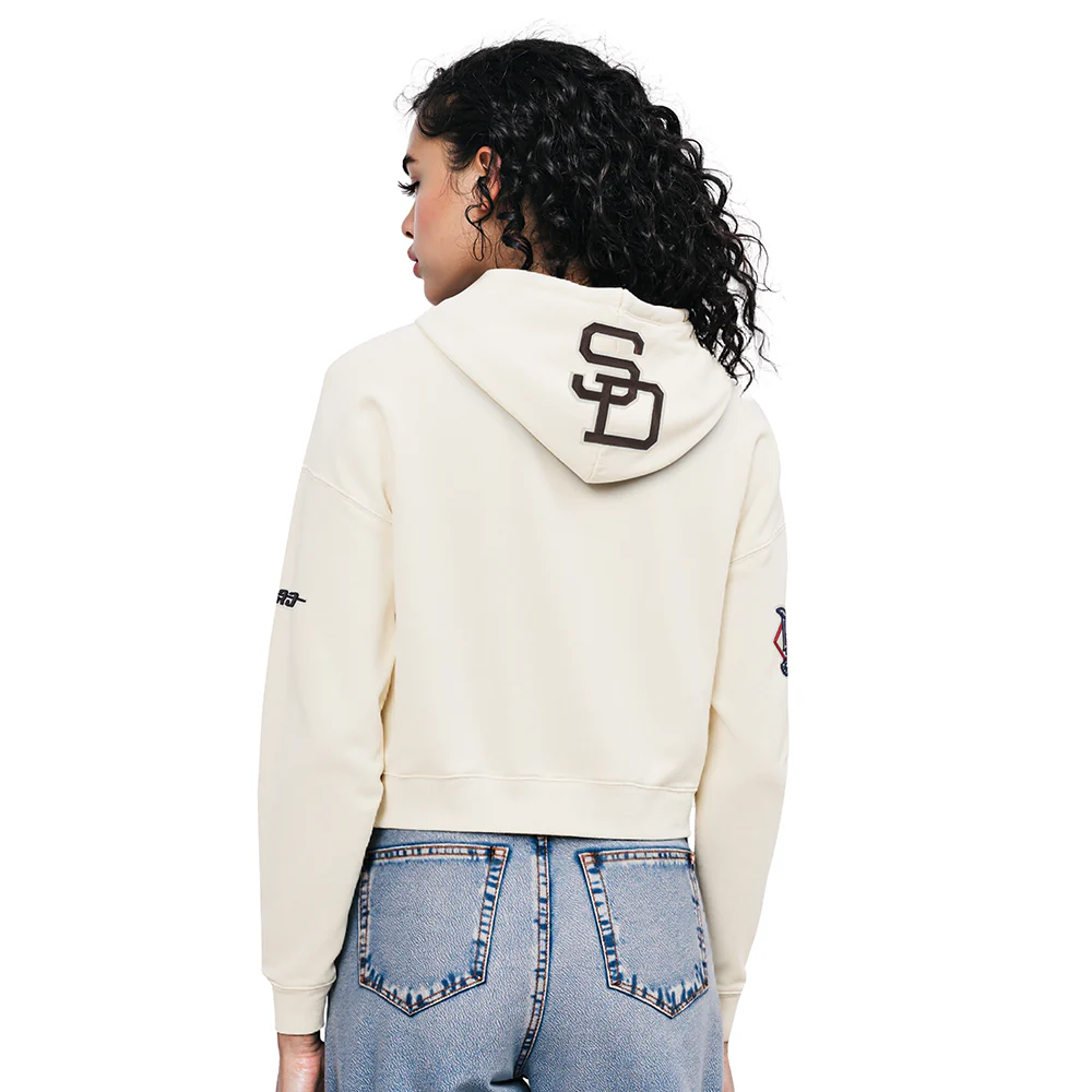 MLB SAN DIEGO PADRES MODERN ORIGINALS WOMEN'S FLC CROPPED PO HOODIE (EGGSHELL) - Image 2