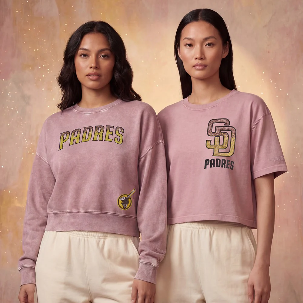 MLB SAN DIEGO PADRES WASHED JEWELS WOMEN'S CREWNECK (WASHED MAUVE)