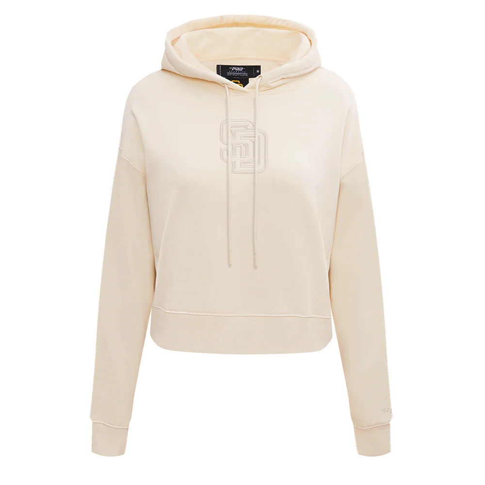 MLB SAN DIEGO PADRES NEUTRAL WOMEN'S CROPPED PULLOVER HOODIE (EGGSHELL)