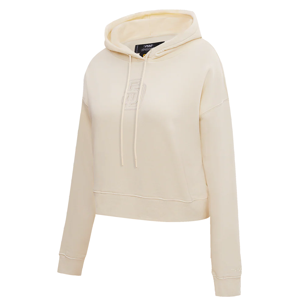 MLB SAN DIEGO PADRES NEUTRAL WOMEN'S CROPPED PULLOVER HOODIE (EGGSHELL) - Image 2