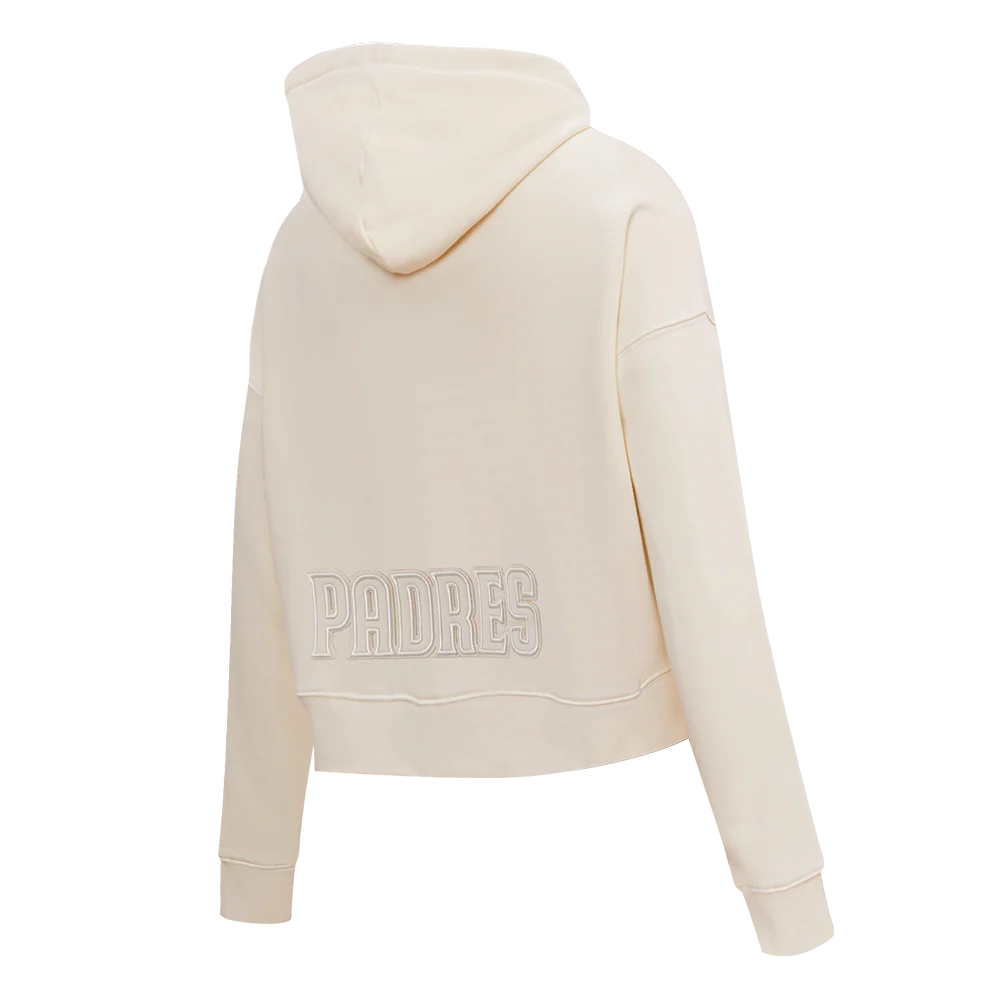 MLB SAN DIEGO PADRES NEUTRAL WOMEN'S CROPPED PULLOVER HOODIE (EGGSHELL) - Image 4