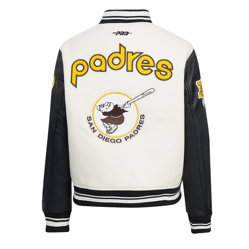MLB SAN DIEGO PADRES RETRO CLASSIC WOMEN'S RIB WOOL VARSITY JACKET (EGGSHELL/ BLACK) - Image 3