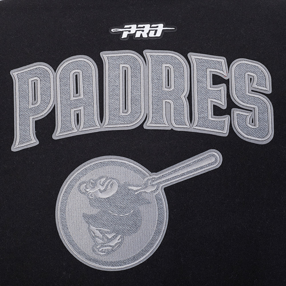 MLB SAN DIEGO PADRES REVERSE FRENCH TERRY WOMEN'S WOOL VARSITY JACKET (BLACK/GRAY/EGGSHELL) - Image 13
