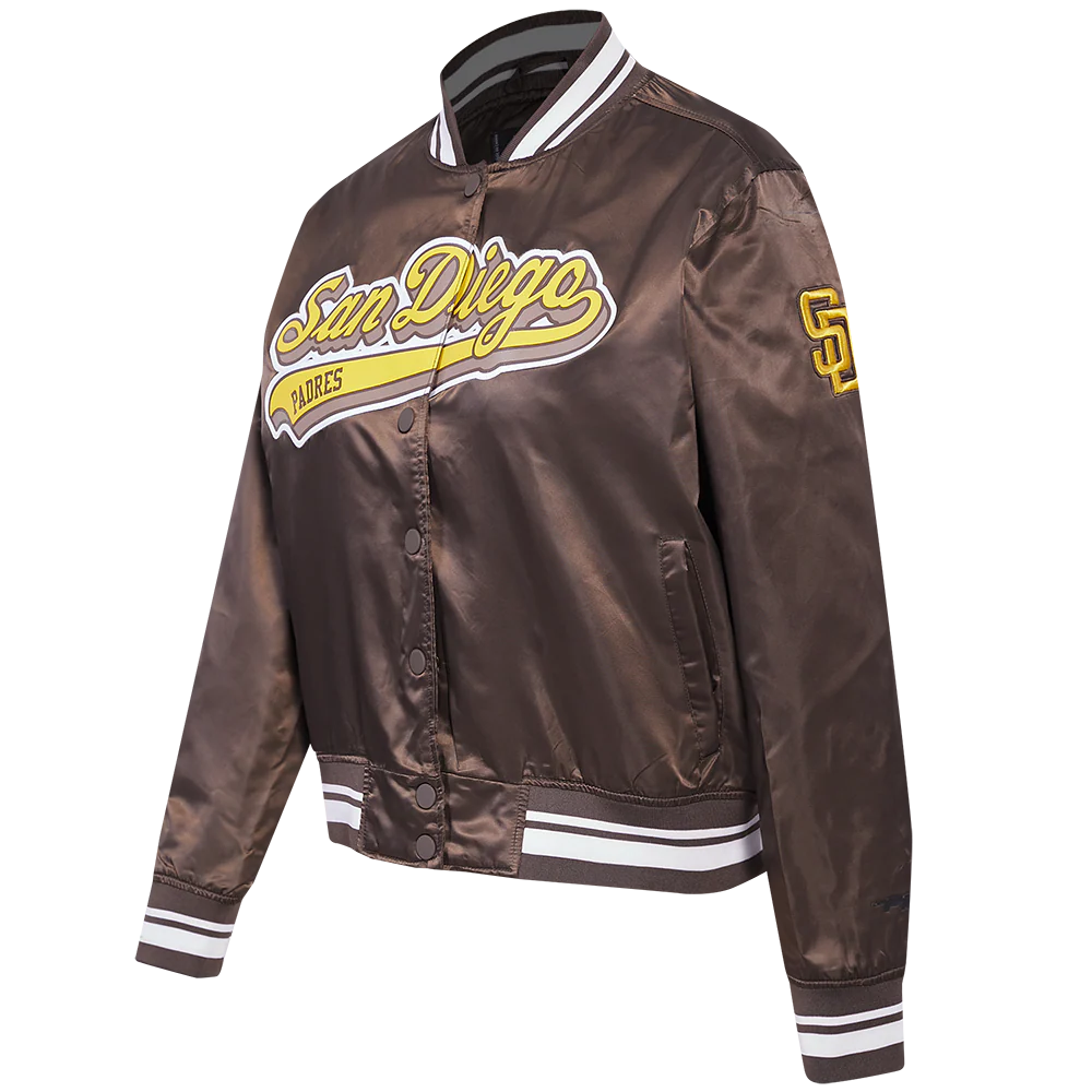 MLB SAN DIEGO PADRES SCRIPT TAIL WOMEN'S SATIN JACKET (BROWN) - Image 2