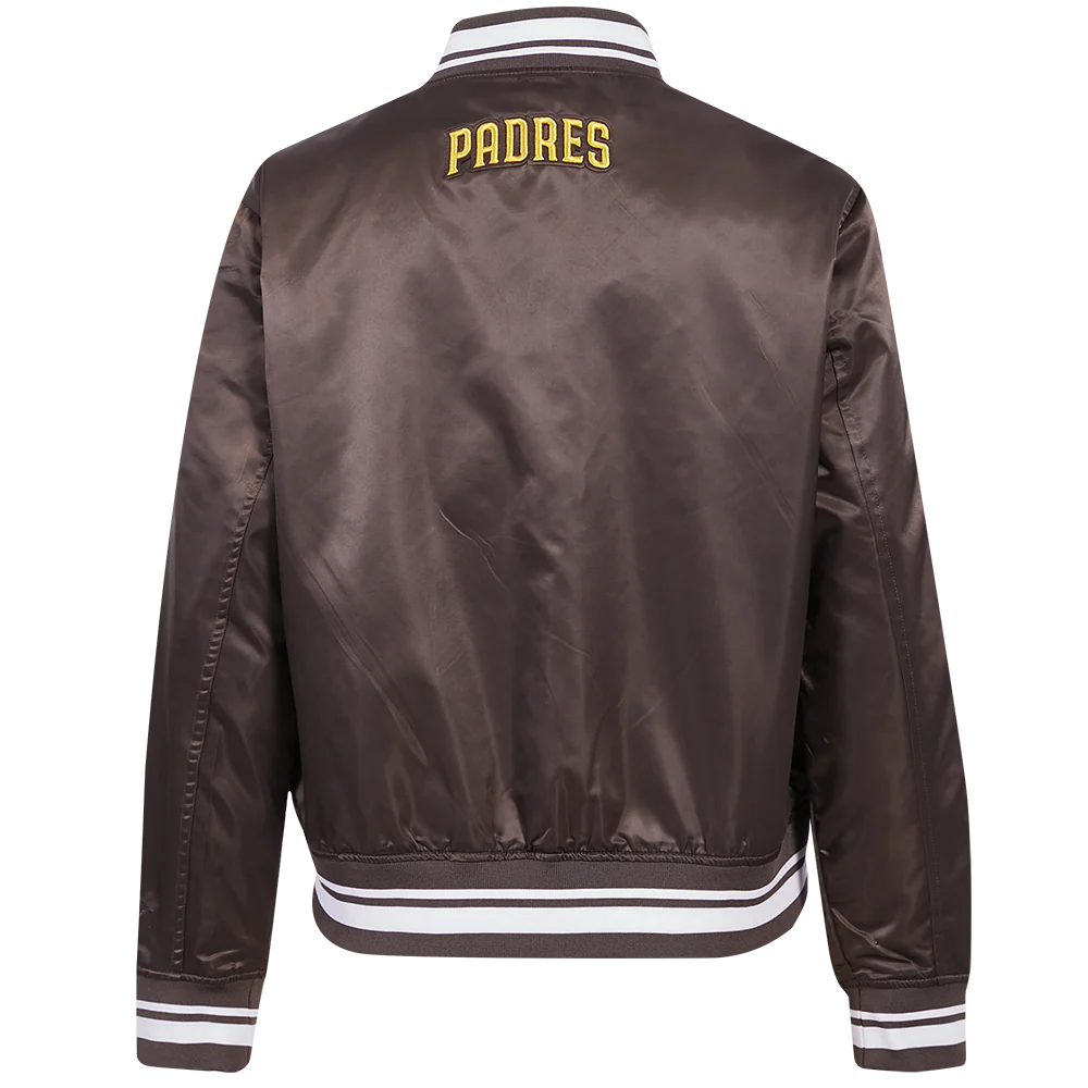 MLB SAN DIEGO PADRES SCRIPT TAIL WOMEN'S SATIN JACKET (BROWN) - Image 4