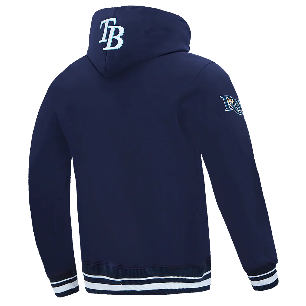MLB TAMPA BAY RAYS SCRIPT TAIL MEN'S RIB FLEECE PULLOVER HOODIE (MIDNIGHT NAVY) - Image 4