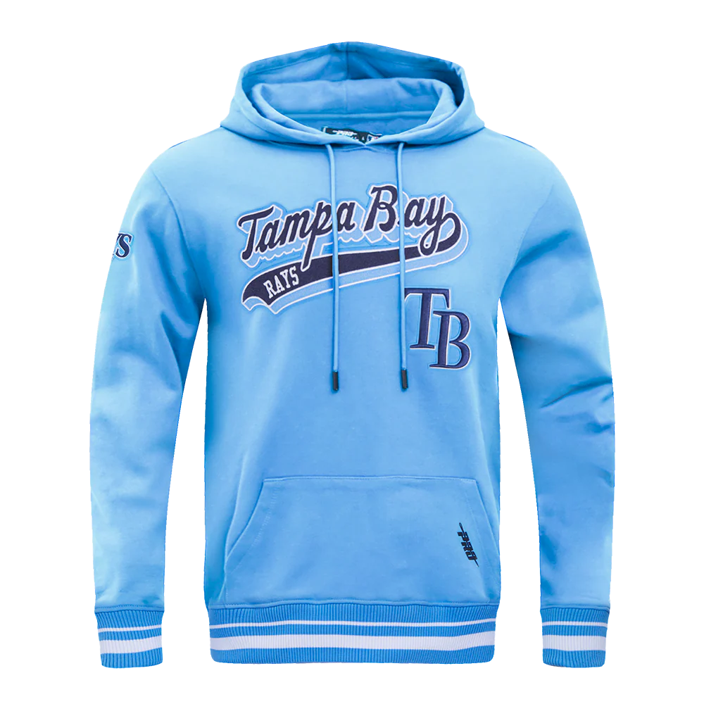 MLB TAMPA BAY RAYS SCRIPT TAIL MEN'S RIB FLEECE PULLOVER HOODIE (UNIVERSITY BLUE)