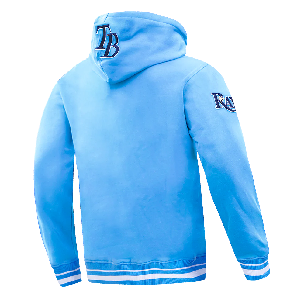 MLB TAMPA BAY RAYS SCRIPT TAIL MEN'S RIB FLEECE PULLOVER HOODIE (UNIVERSITY BLUE) - Image 4