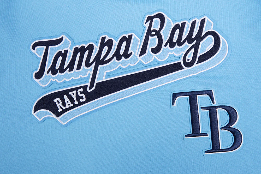 MLB TAMPA BAY RAYS SCRIPT TAIL MEN'S RIB FLEECE PULLOVER HOODIE (UNIVERSITY BLUE) - Image 5
