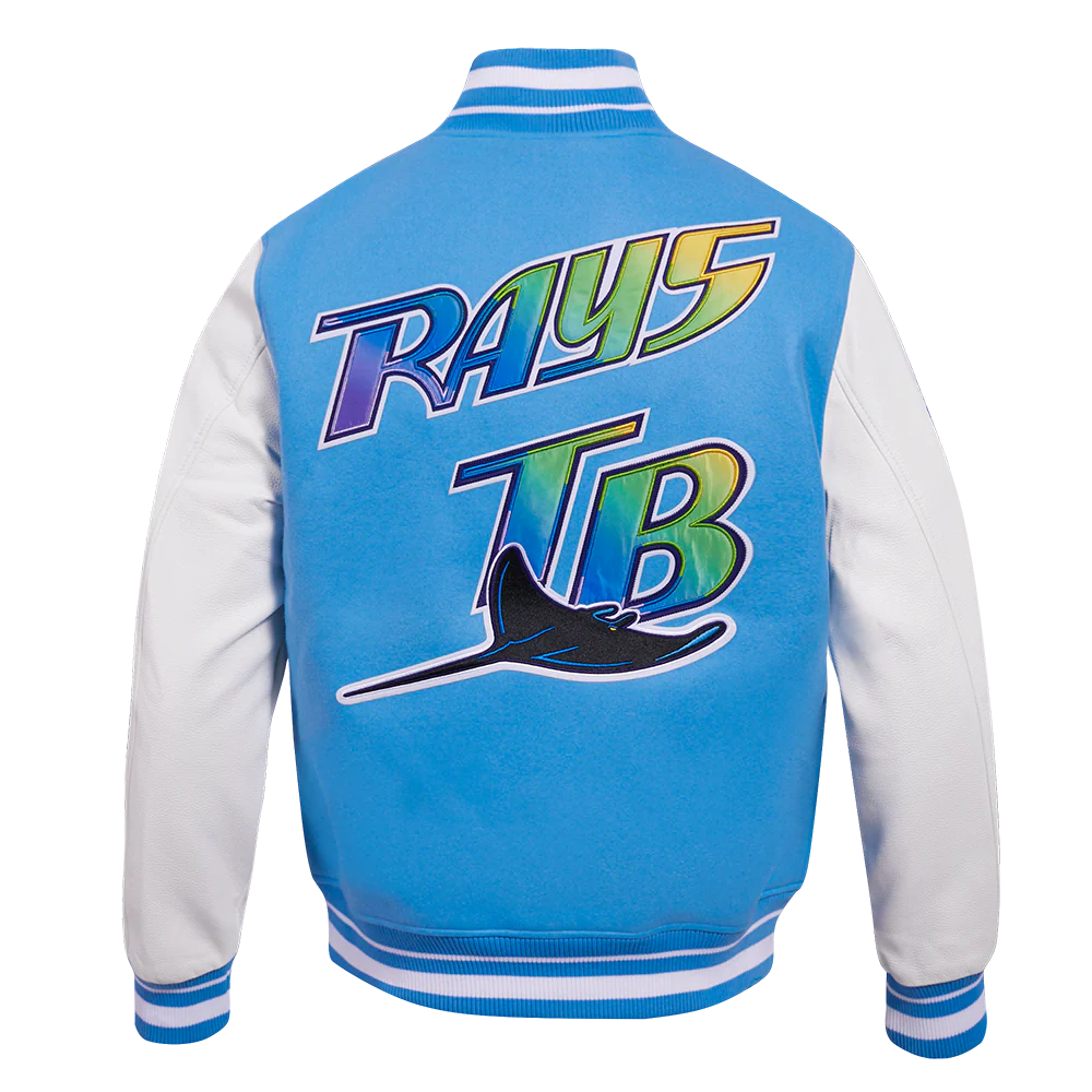 MLB TAMPA DEVIL RAYS RETRO CLASSIC MEN'S RIB WOOL VARSITY JACKET (UNIVERSITY BLUE/WHITE) - Image 4