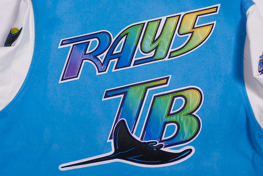 MLB TAMPA DEVIL RAYS RETRO CLASSIC MEN'S RIB WOOL VARSITY JACKET (UNIVERSITY BLUE/WHITE) - Image 5