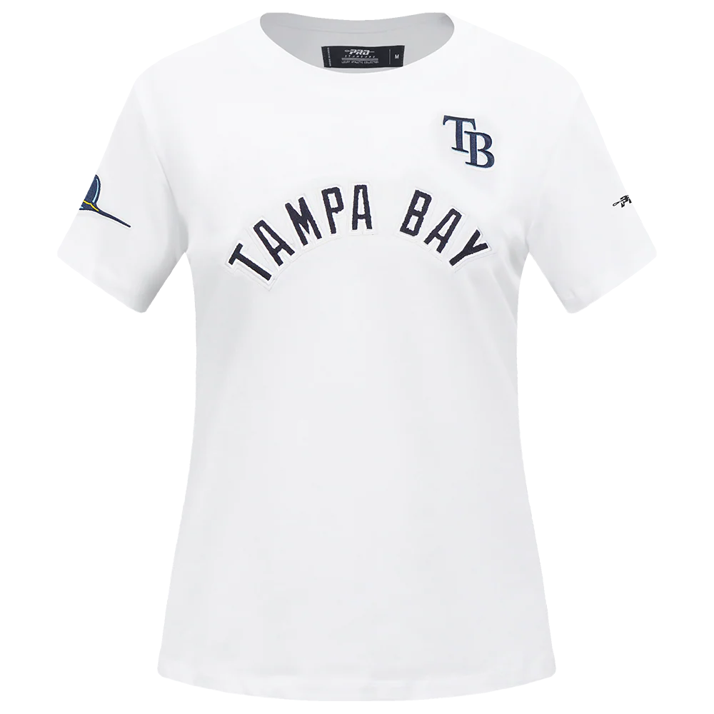 MLB TAMPA BAY RAYS CLASSIC SHORT SLEEVE WOMEN'S SINGLE JERSEY SLIM FIT TOP (WHITE)