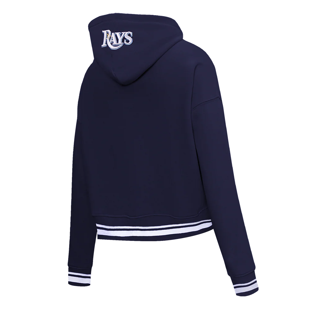 MLB TAMPA BAY RAYS SCRIPT TAIL WOMEN'S RIB FLEECE CROPPED PULLOVER HOODIE (MIDNIGHT NAVY) - Image 3