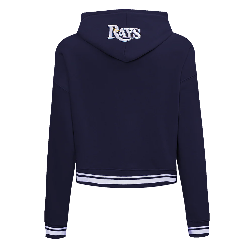 MLB TAMPA BAY RAYS SCRIPT TAIL WOMEN'S RIB FLEECE CROPPED PULLOVER HOODIE (MIDNIGHT NAVY) - Image 4