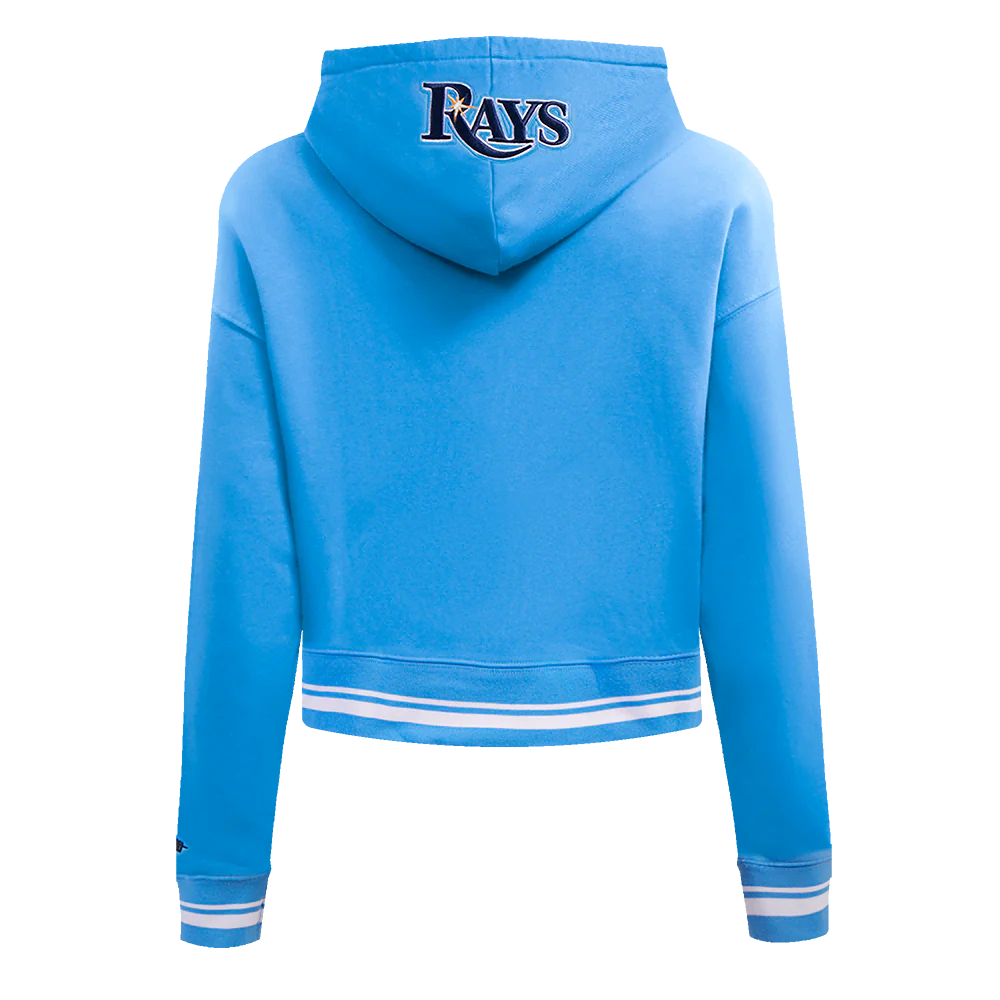 MLB TAMPA BAY RAYS SCRIPT TAIL WOMEN'S RIB FLEECE CROPPED PULLOVER HOODIE (UNIVERSITY BLUE) - Image 3