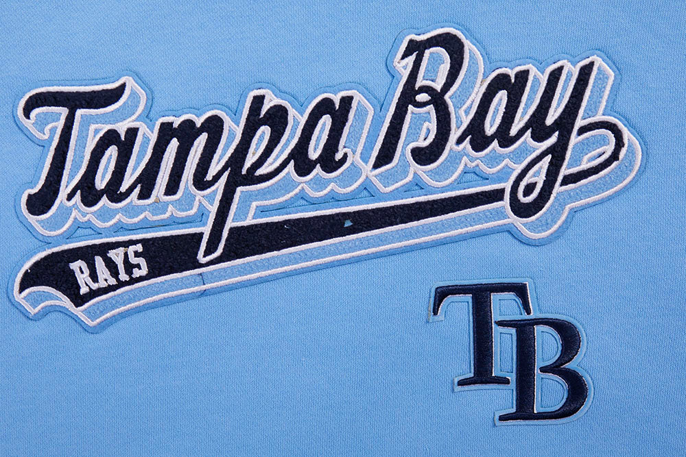 MLB TAMPA BAY RAYS SCRIPT TAIL WOMEN'S RIB FLEECE CROPPED PULLOVER HOODIE (UNIVERSITY BLUE) - Image 5