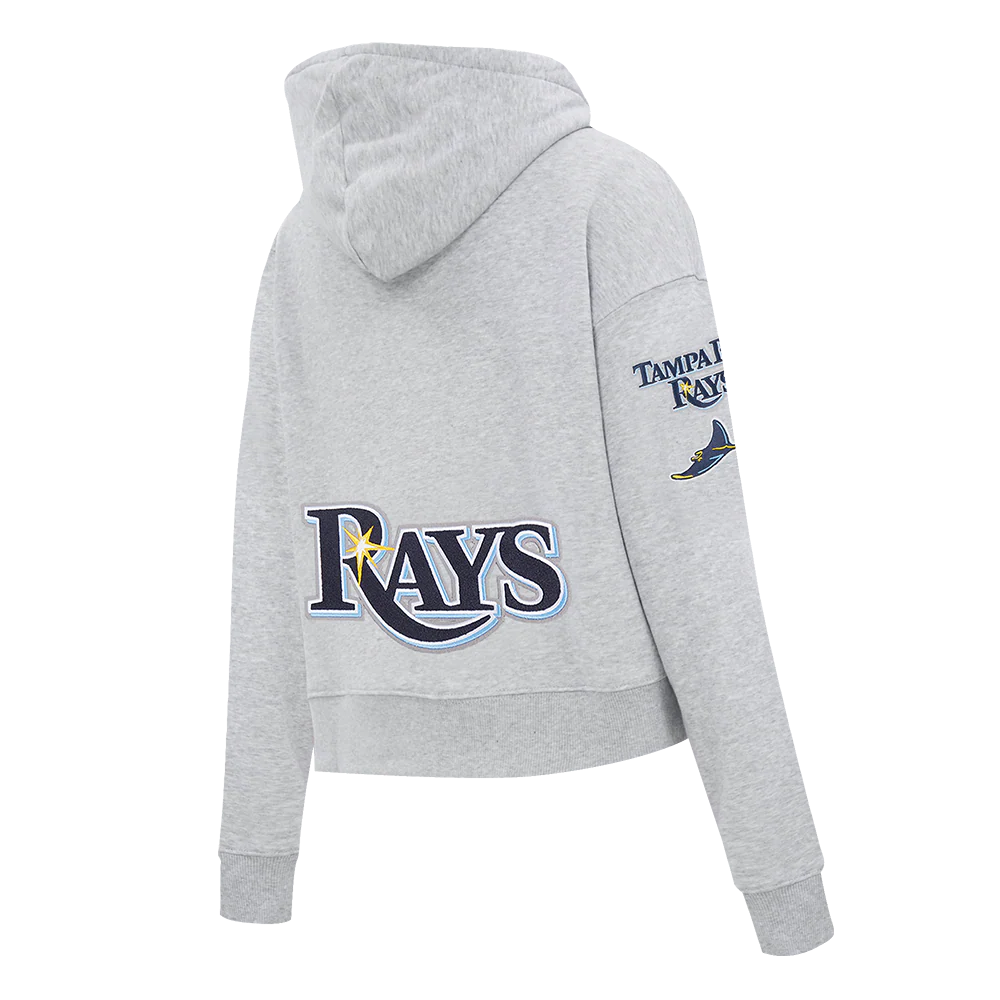 MLB TAMPA BAY RAYS CLASSIC WOMEN'S FLEECE CROPPED PULLOVER HOODIE (HEATHER GREY) - Image 4