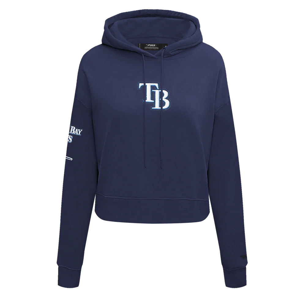 MLB TAMPA BAY RAYS CLASSIC WOMEN'S FLEECE CROPPED PULLOVER HOODIE (MIDNIGHT NAVY)