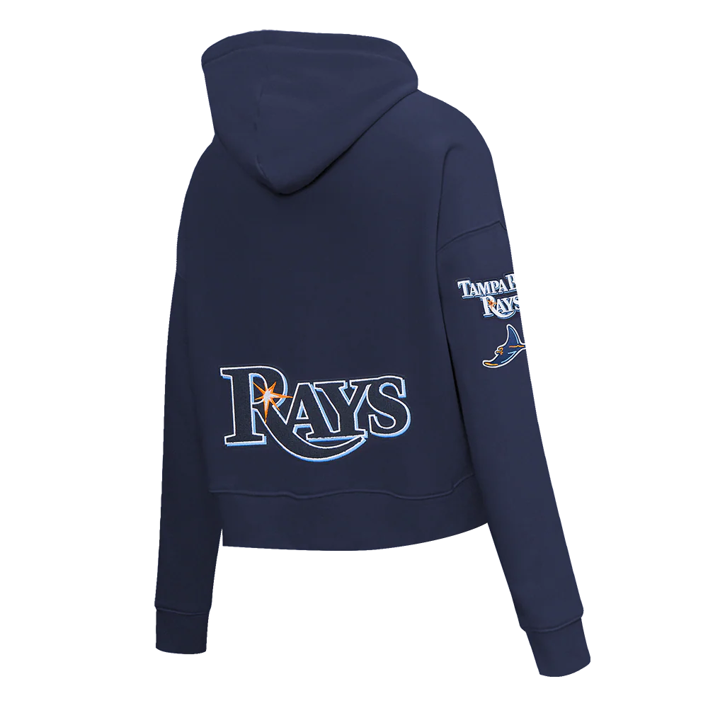 MLB TAMPA BAY RAYS CLASSIC WOMEN'S FLEECE CROPPED PULLOVER HOODIE (UNIVERSITY BLUE) - Image 4