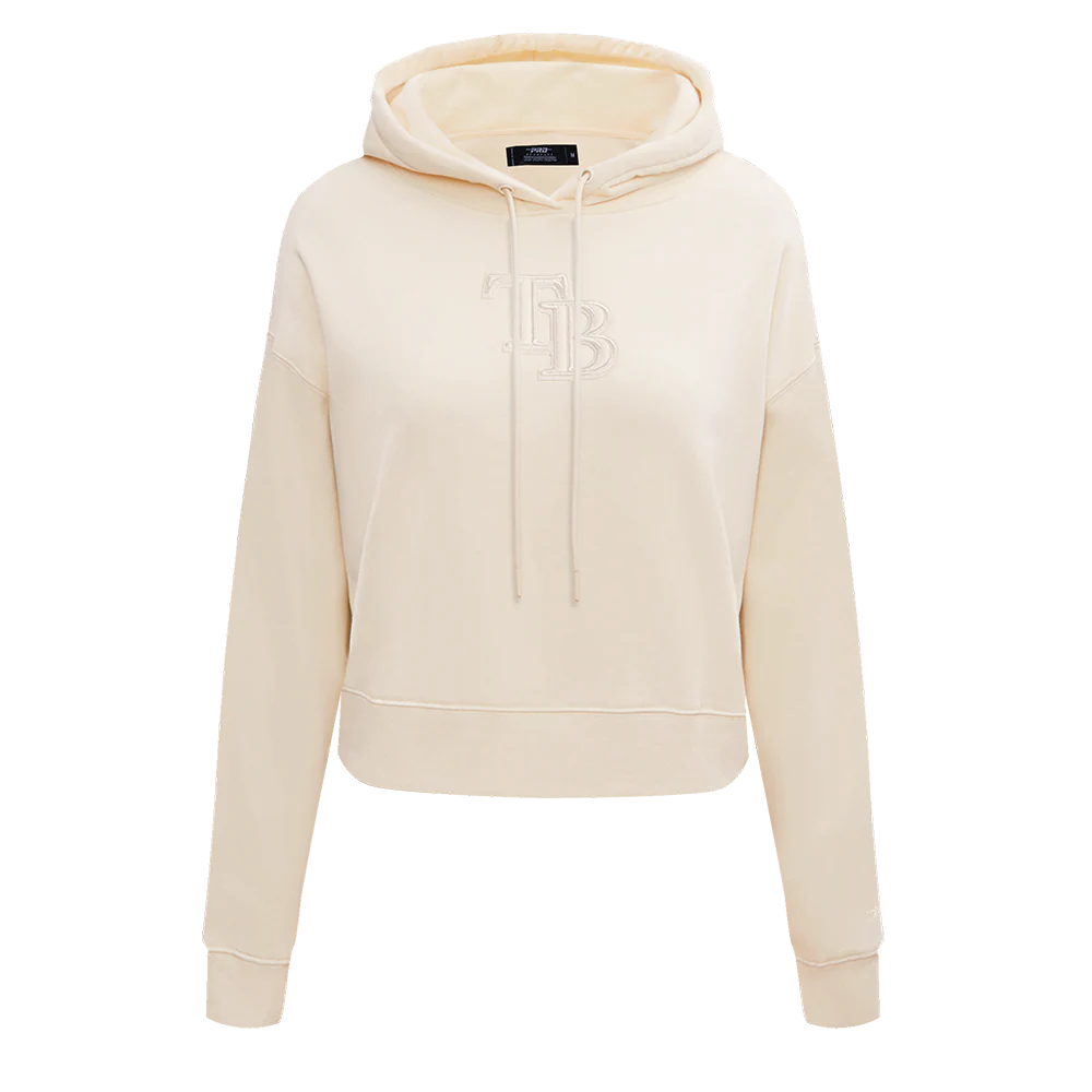 MLB TAMPA BAY RAYS NEUTRAL WOMEN'S CROPPED PULLOVER HOODIE (EGGSHELL)