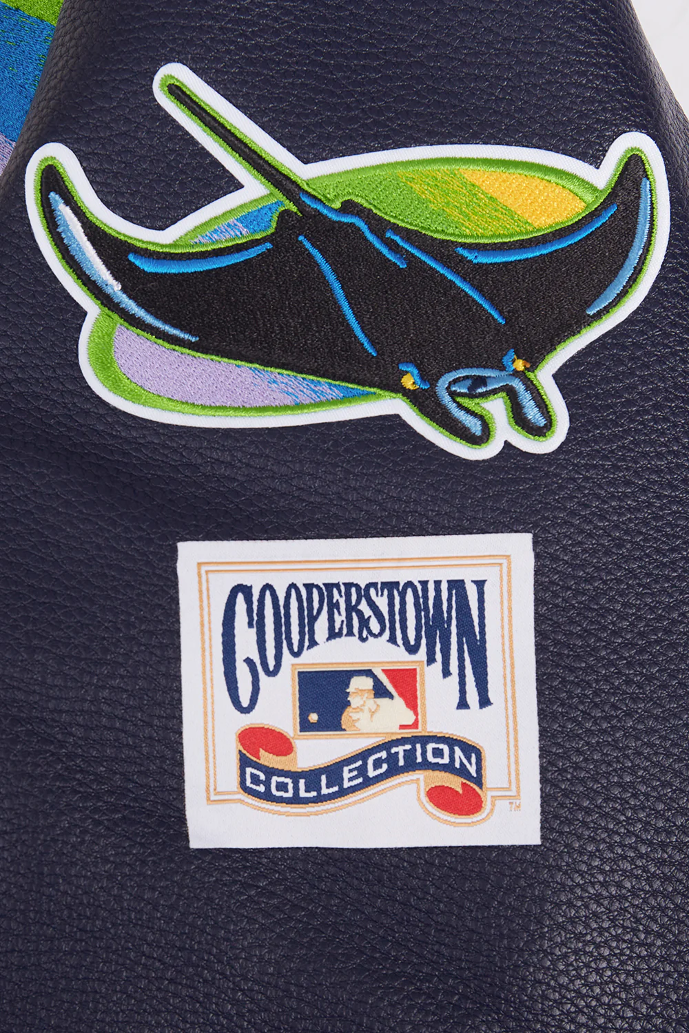 MLB TAMPA BAY RAYS RETRO CLASSIC WOMEN'S RIB WOOL VARSITY JACKET (EGGSHELL/ MIDNIGHT NAVY) - Image 5