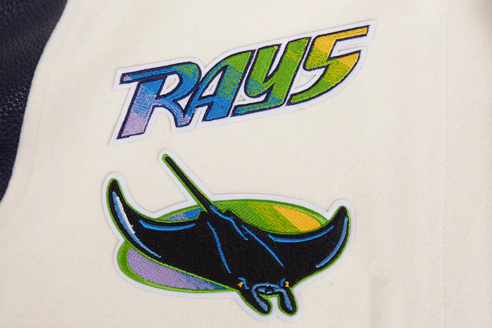 MLB TAMPA BAY RAYS RETRO CLASSIC WOMEN'S RIB WOOL VARSITY JACKET (EGGSHELL/ MIDNIGHT NAVY) - Image 7