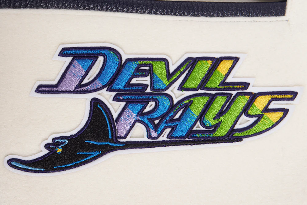 MLB TAMPA BAY RAYS RETRO CLASSIC WOMEN'S RIB WOOL VARSITY JACKET (EGGSHELL/ MIDNIGHT NAVY) - Image 8
