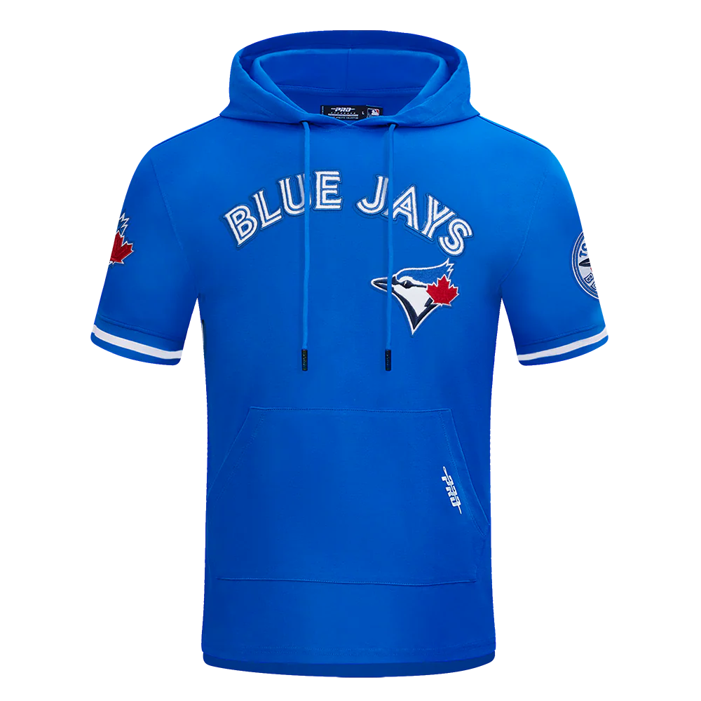 MLB TORONTO BLUE JAYS CLASSIC CHENILLE MEN'S DOUBLE KNIT SHORT SLEEVE PULLOVER HOODIE (ROYAL BLUE)