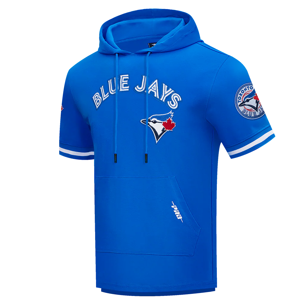 MLB TORONTO BLUE JAYS CLASSIC CHENILLE MEN'S DOUBLE KNIT SHORT SLEEVE PULLOVER HOODIE (ROYAL BLUE) - Image 2