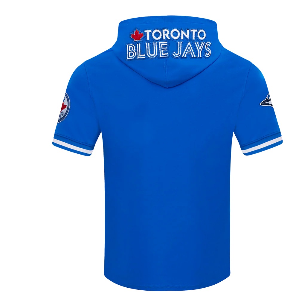 MLB TORONTO BLUE JAYS CLASSIC CHENILLE MEN'S DOUBLE KNIT SHORT SLEEVE PULLOVER HOODIE (ROYAL BLUE) - Image 3