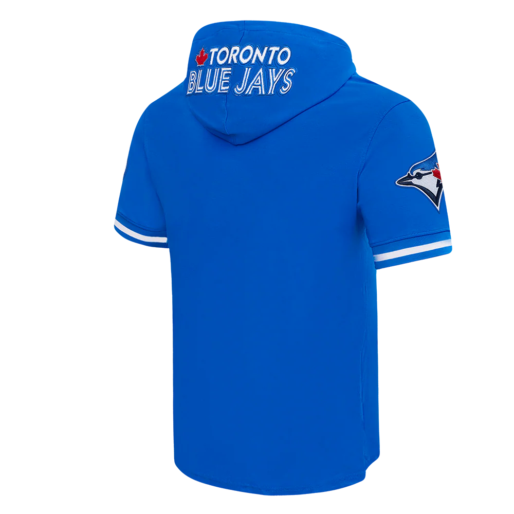 MLB TORONTO BLUE JAYS CLASSIC CHENILLE MEN'S DOUBLE KNIT SHORT SLEEVE PULLOVER HOODIE (ROYAL BLUE) - Image 4