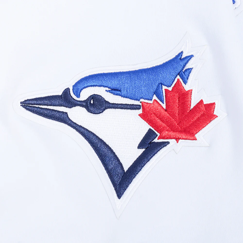 MLB TORONTO BLUE JAYS CLASSIC CHENILLE MEN'S DOUBLE KNIT SHORT SLEEVE PULLOVER HOODIE (WHITE/ROYAL BLUE) - Image 5