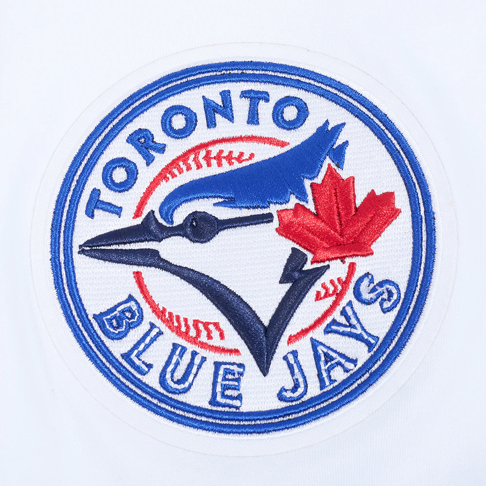MLB TORONTO BLUE JAYS CLASSIC CHENILLE MEN'S DOUBLE KNIT SHORT SLEEVE PULLOVER HOODIE (WHITE/ROYAL BLUE) - Image 6
