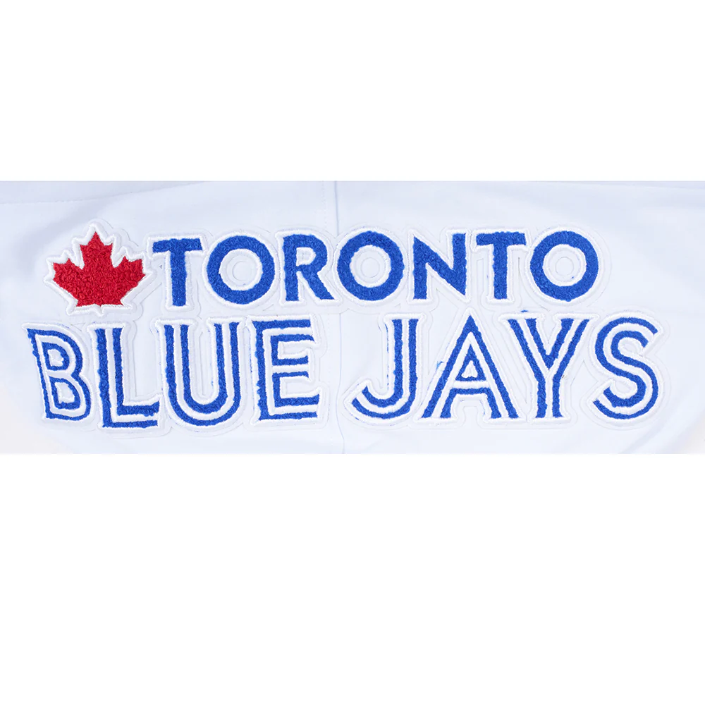 MLB TORONTO BLUE JAYS CLASSIC CHENILLE MEN'S DOUBLE KNIT SHORT SLEEVE PULLOVER HOODIE (WHITE/ROYAL BLUE) - Image 8