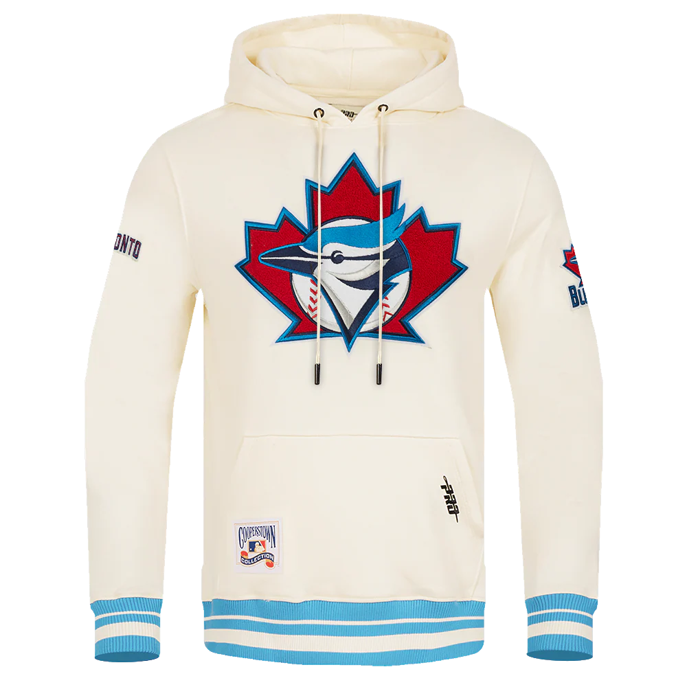 MLB TORONTO BLUE JAYS RETRO CLASSIC MEN'S RIB PULLOVER HOODIE (EGGSHELL/ UNIVERSITY BLUE)