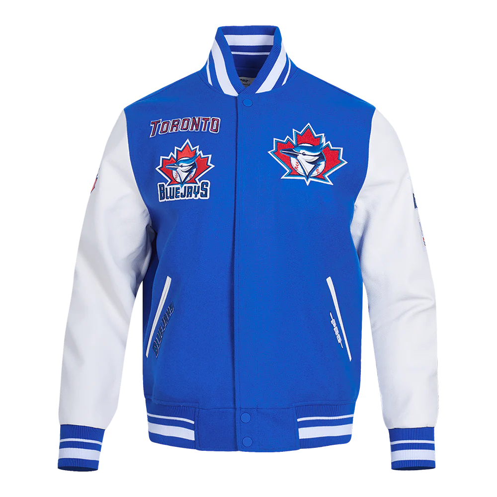 MLB TORONTO BLUE JAYS RETRO CLASSIC MEN'S RIB WOOL VARSITY JACKET (ROYAL BLUE/WHITE)