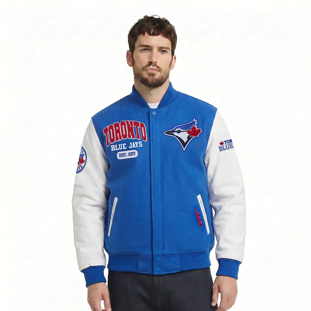 MLB TORONTO BLUE JAYS CITY ARCH MEN'S WOOL VARSITY JACKET (ROYAL BLUE/WHITE)