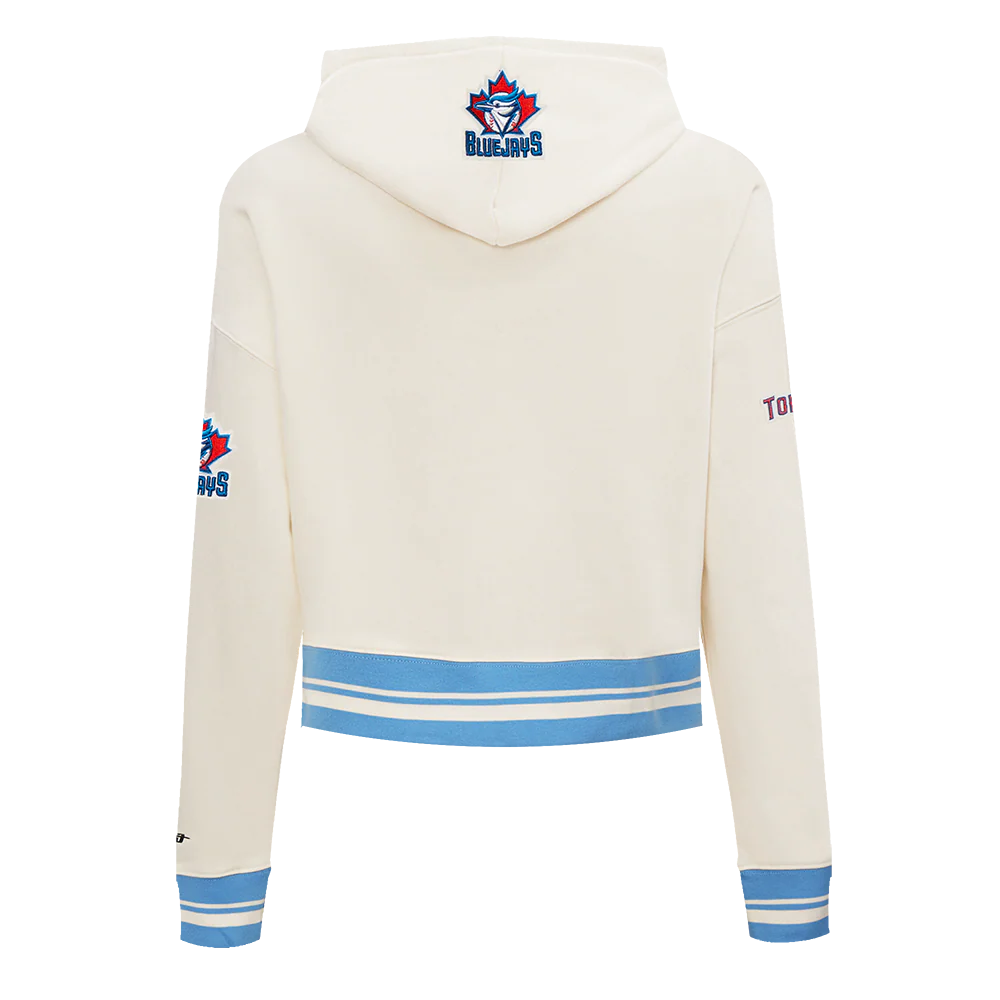 MLB TORONTO BLUE JAYS RETRO CLASSIC WOMEN'S RIB CROPPED PULLOVER HOODIE (EGGSHELL/ UNIVERSITY BLUE) - Image 3