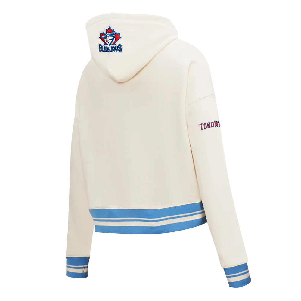 MLB TORONTO BLUE JAYS RETRO CLASSIC WOMEN'S RIB CROPPED PULLOVER HOODIE (EGGSHELL/ UNIVERSITY BLUE) - Image 4