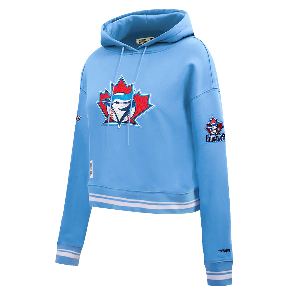 MLB TORONTO BLUE JAYS RETRO CLASSIC WOMEN'S RIB CROPPED PULLOVER HOODIE (UNIVERSITY BLUE) - Image 2