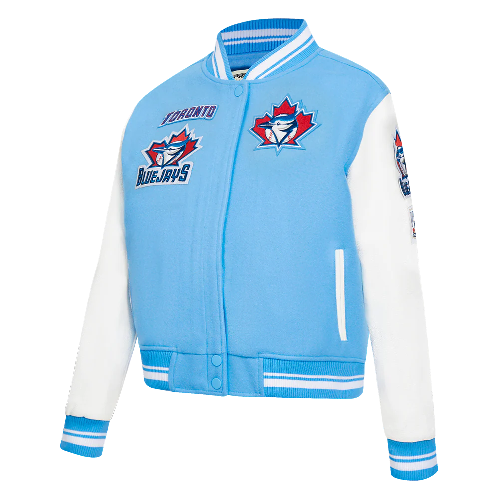 MLB TORONTO BLUE JAYS RETRO CLASSIC WOMEN'S RIB WOOL VARSITY JACKET (UNIVERSITY BLUE/WHITE) - Image 2