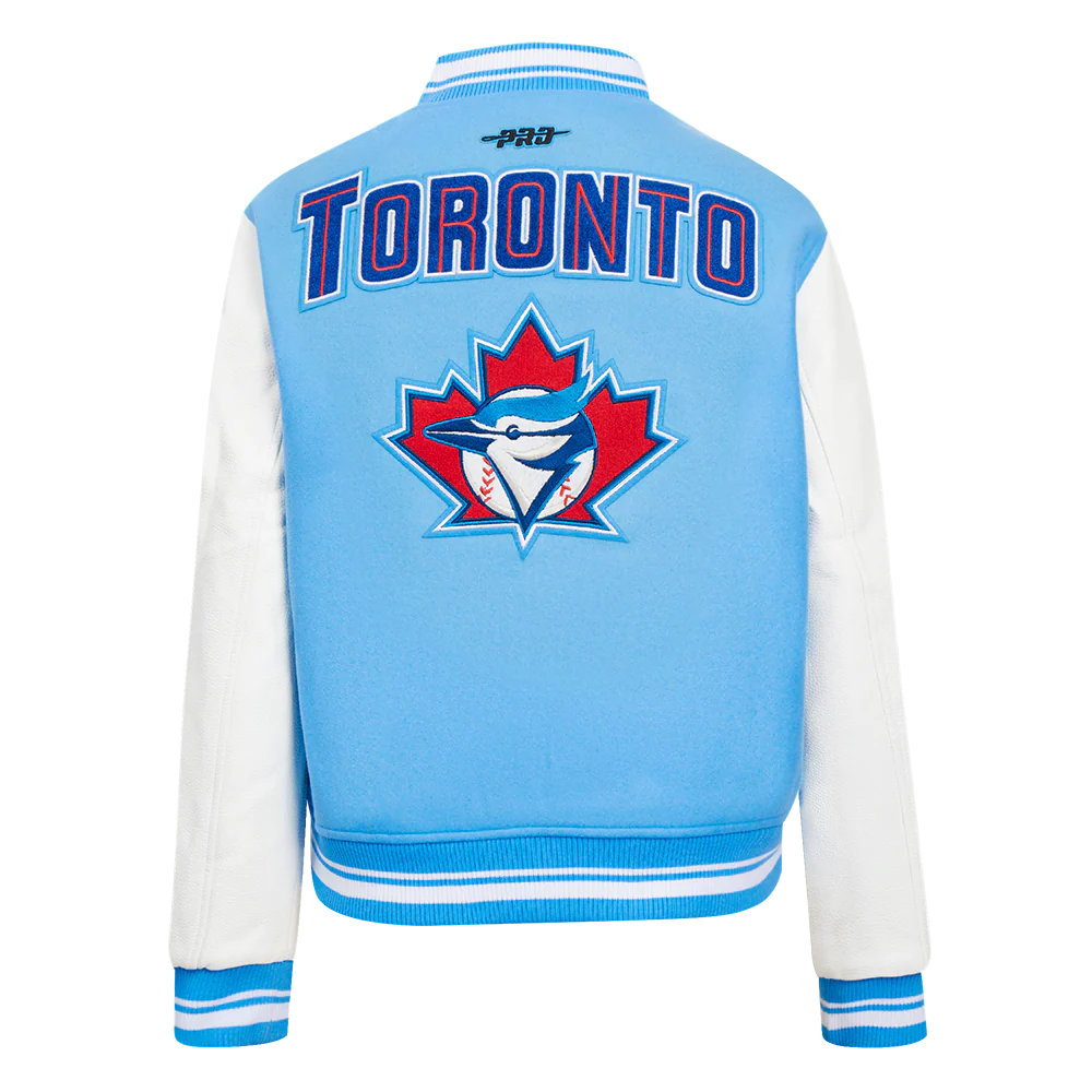 MLB TORONTO BLUE JAYS RETRO CLASSIC WOMEN'S RIB WOOL VARSITY JACKET (UNIVERSITY BLUE/WHITE) - Image 3