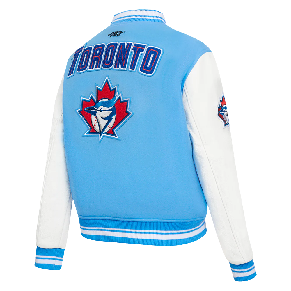 MLB TORONTO BLUE JAYS RETRO CLASSIC WOMEN'S RIB WOOL VARSITY JACKET (UNIVERSITY BLUE/WHITE) - Image 4