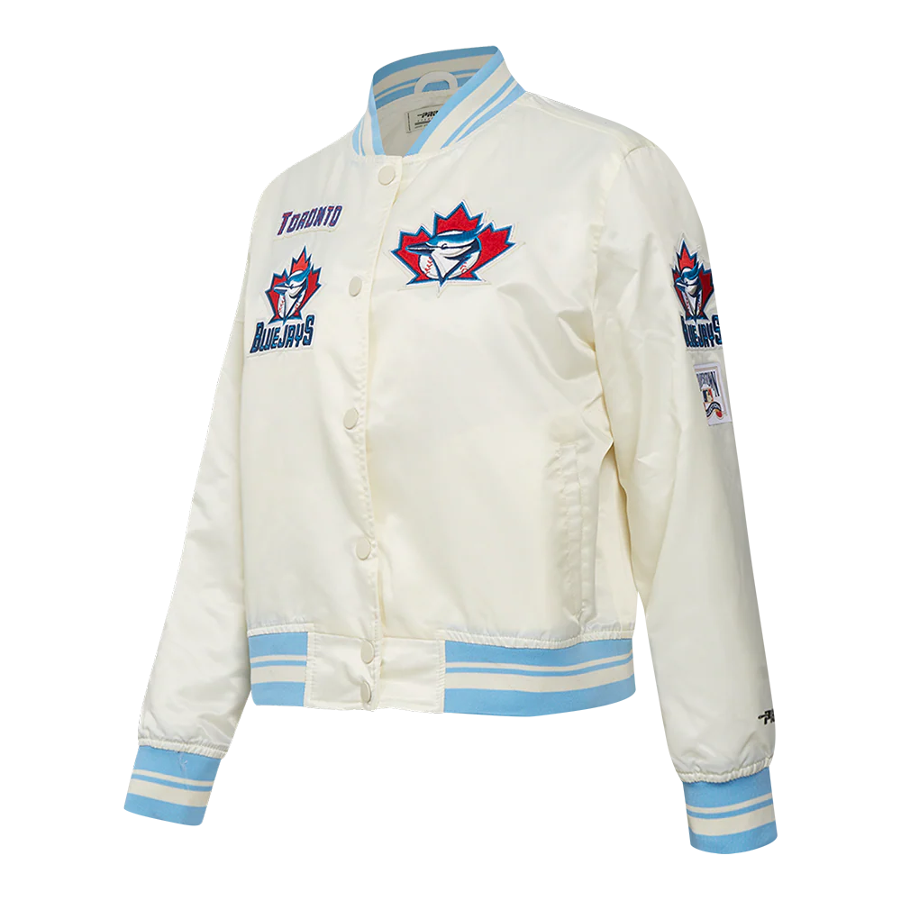 MLB TORONTO BLUE JAYS RETRO CLASSIC WOMEN'S RIB SATIN JACKET (EGGSHELL/ UNIVERSITY BLUE) - Image 2