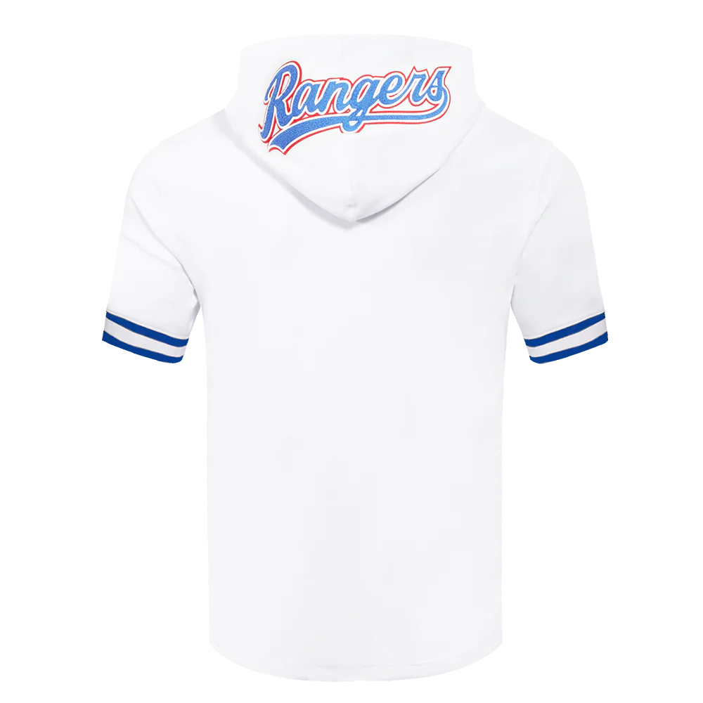 MLB TEXAS RANGERS CLASSIC CHENILLE MEN'S DOUBLE KNIT SHORT SLEEVE PULLOVER HOODIE (WHITE/ROYAL BLUE) - Image 3