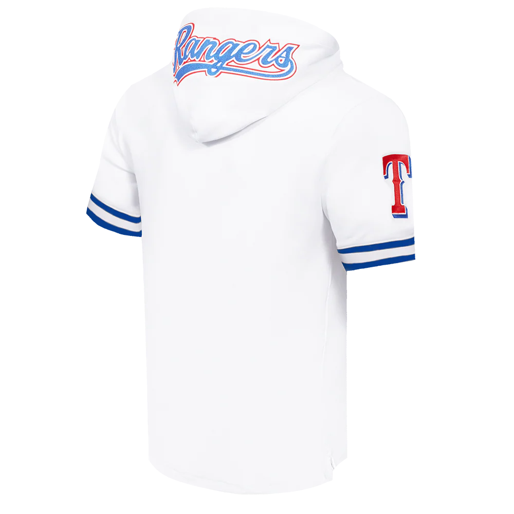 MLB TEXAS RANGERS CLASSIC CHENILLE MEN'S DOUBLE KNIT SHORT SLEEVE PULLOVER HOODIE (WHITE/ROYAL BLUE) - Image 4